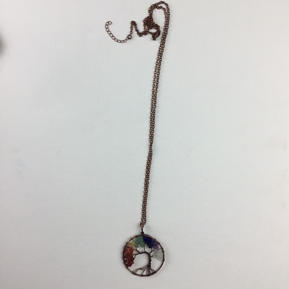 Tree of Life Gemstone 7 Chakra Crystal Necklace - Picture 2 of 3